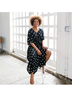 Agnes & Dora "Oh My Stars" black and white woven kaftan dress. NWT XS/S